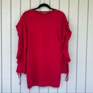Zara Red Open Ruffle Long Sleeve Knit Dress Small
